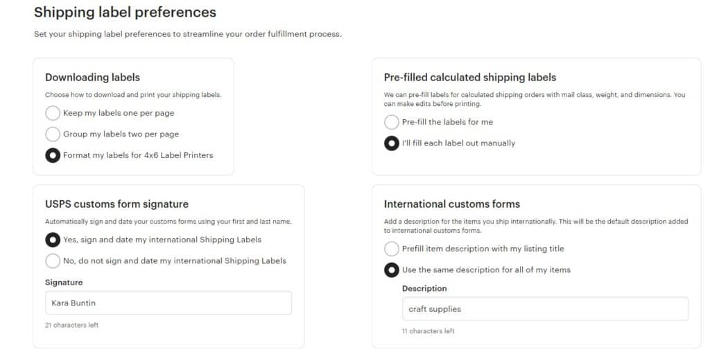 Consejos sobre etiquetas de envío de Etsy para vendedores: comprador artesanal