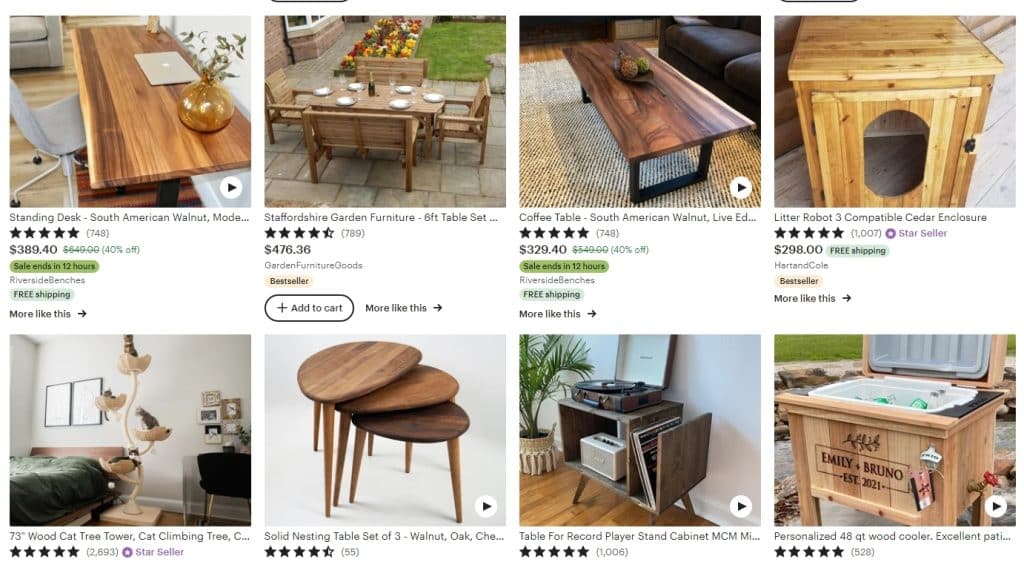 Muebles hechos a mano en Etsy: ¿Cuál es el tamaño del mercado? ¿Qué están haciendo bien los más vendidos? - Venta Samurái